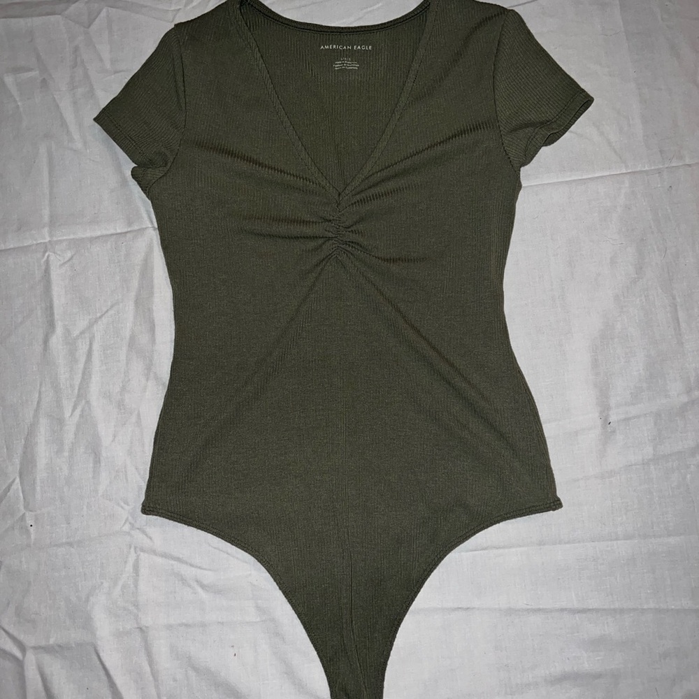 American Eagle Outfitters Khaki V-Neck Bodysuit